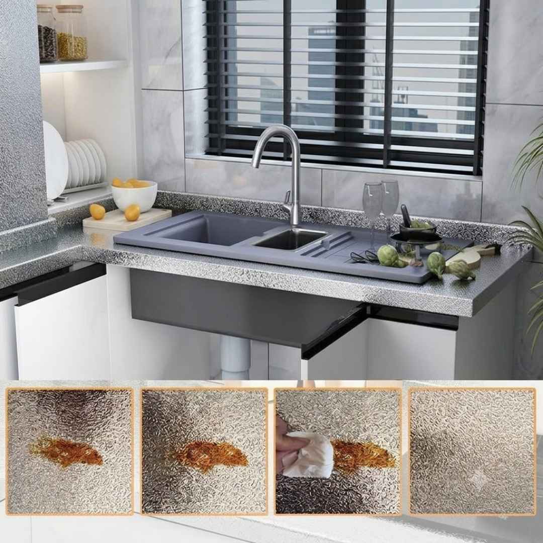 PAPEL ADHESIVO COCINA ALUMINIO 5 METROS - COCINA LIMPIA SIN TENER QUE RESTREGAR