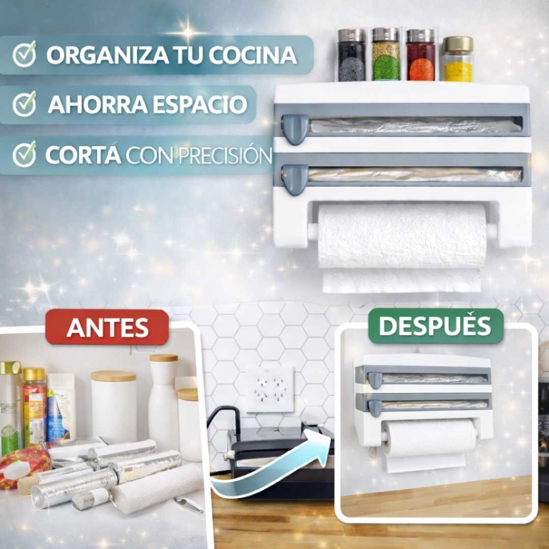 Organizador Multifuncional de Cocina 4 en 1 – Ordena, Corta y Ahorra Espacio en Tu Cocina