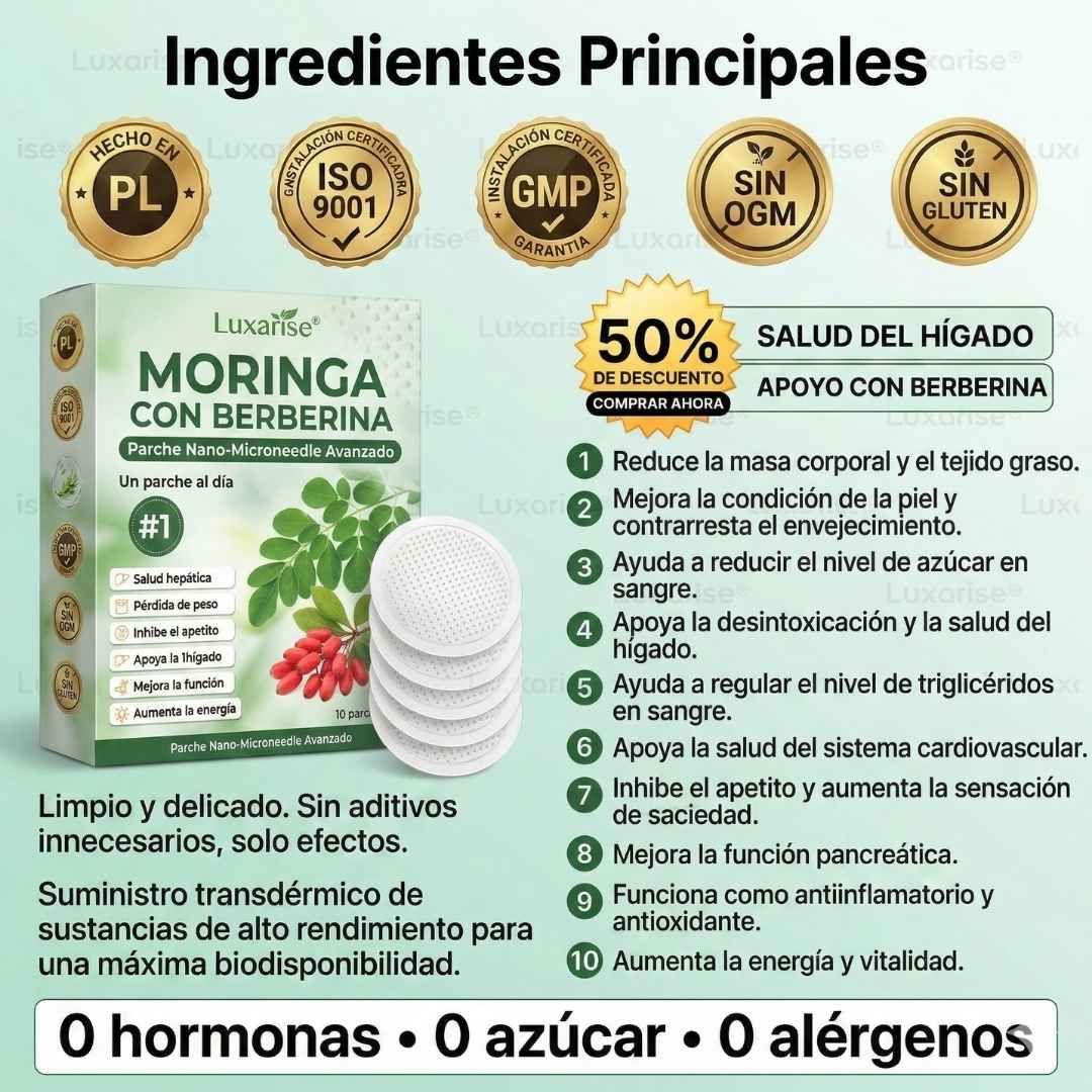 PARCHES AVANZADOS NATURALES MORINGA CON BERBERINA X 30 + OBSEQUIO🎁