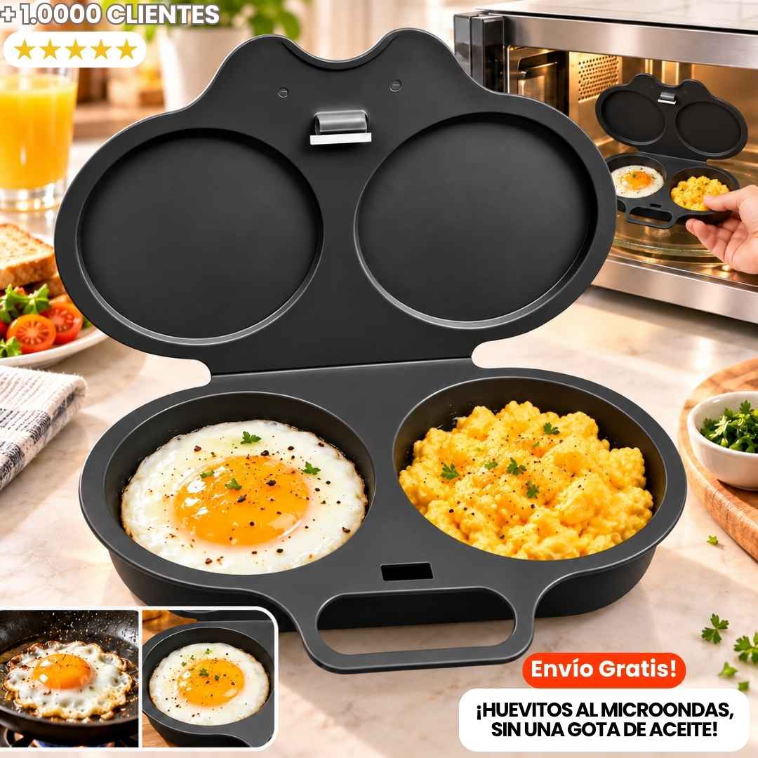 Huevera para Microondas: Desayuno perfecto en 2 minutos, sin aceite y sin lavar ollas.