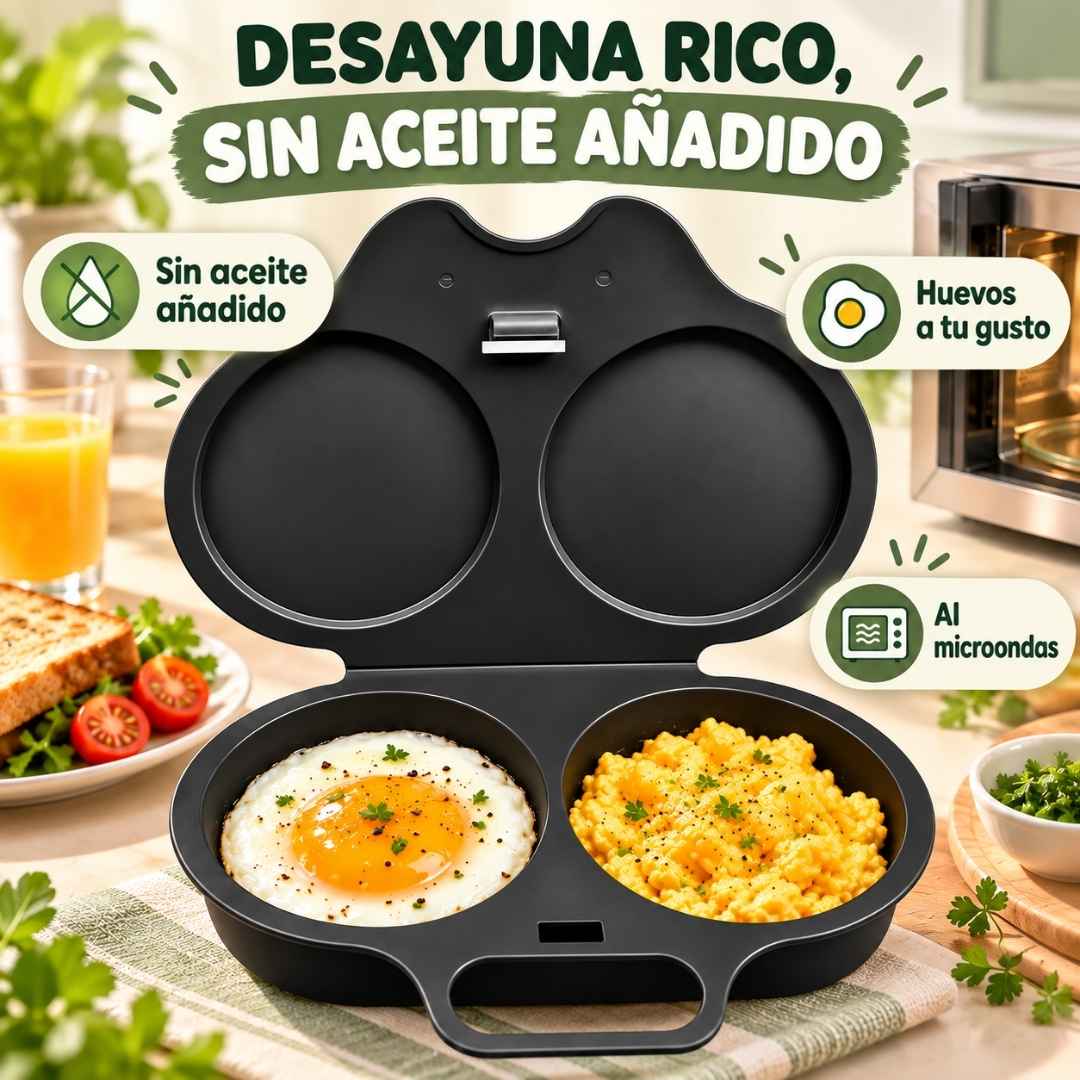 Huevera para Microondas: Desayuno perfecto en 2 minutos, sin aceite y sin lavar ollas.