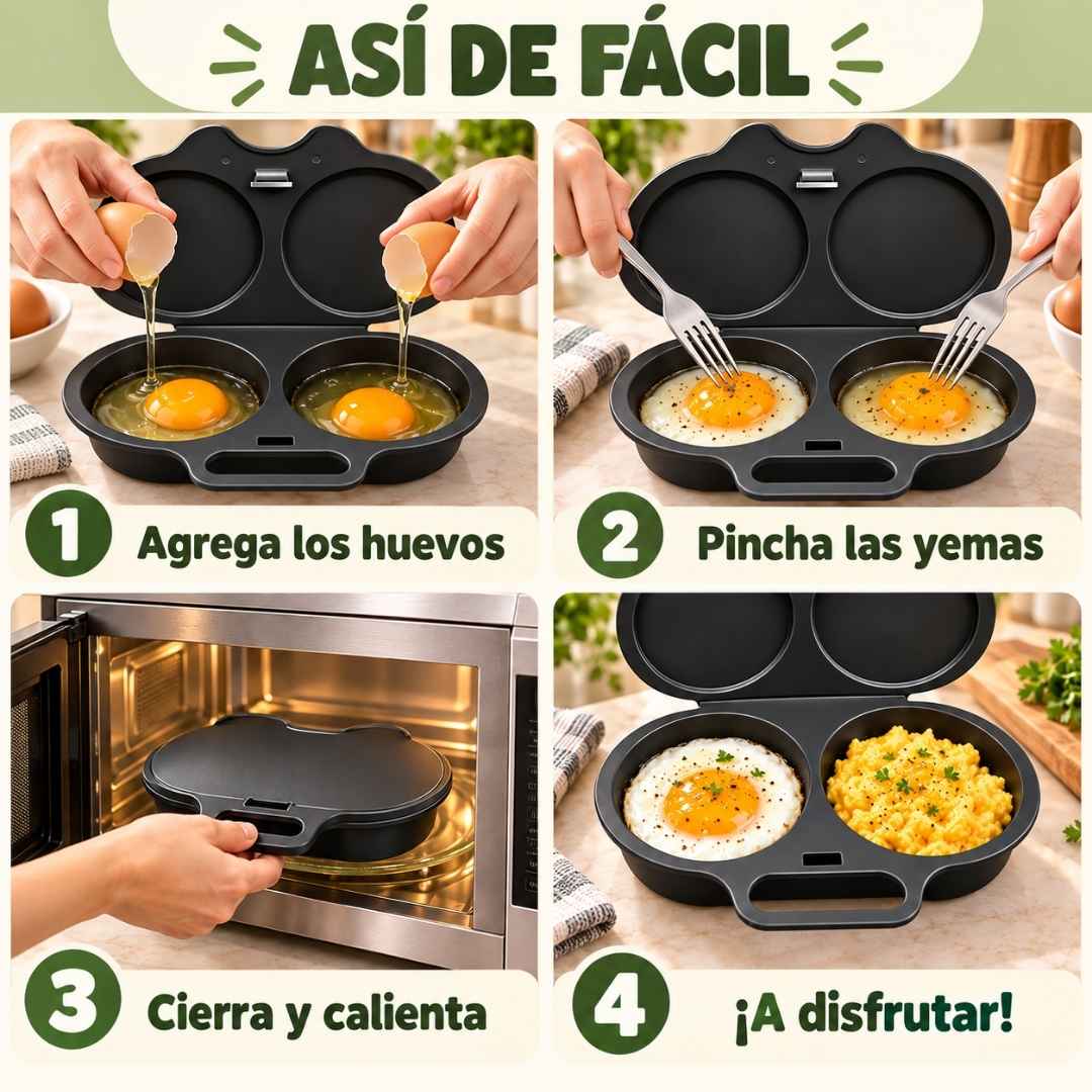 Huevera para Microondas: Desayuno perfecto en 2 minutos, sin aceite y sin lavar ollas.