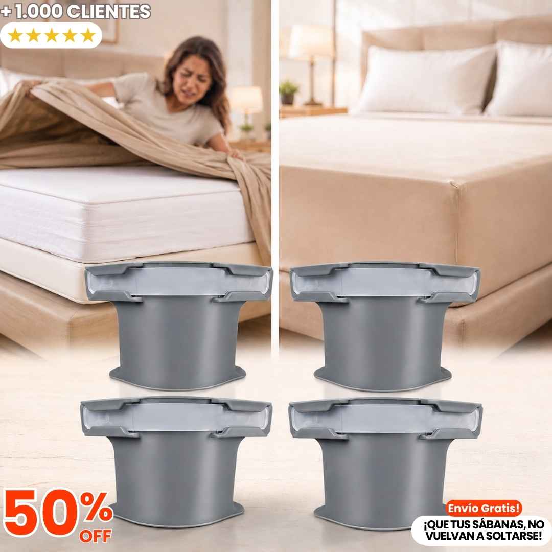 Paquete de 4 Agarraderas para Sábanas: Tu cama siempre templadita y sin arrugas, sin hacer fuerza.