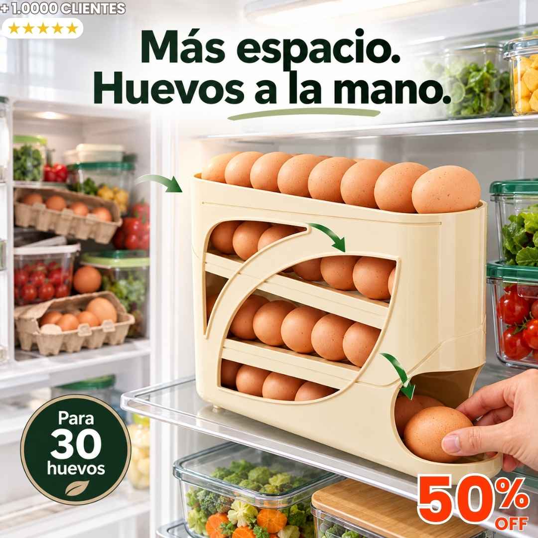 Dispensador de Huevos Rodante: Más espacio y cero huevos rotos en tu nevera.