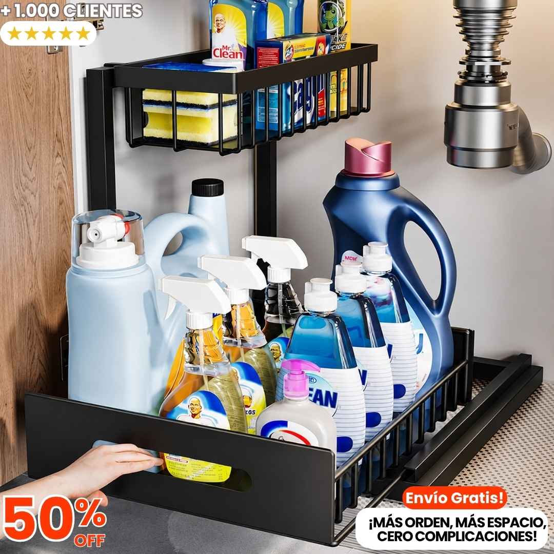 Organizador de Cocina Deslizable 2 Niveles- Multiplica tu Espacio sin Taladrar