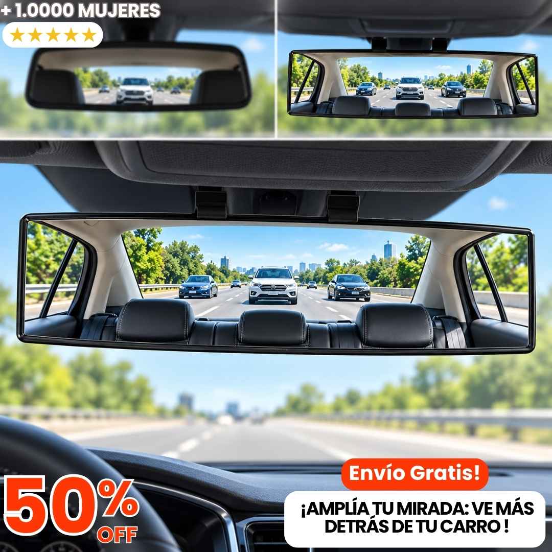 ¡Chao puntos ciegos! Espejo Retrovisor Panorámico Antirreflejo.