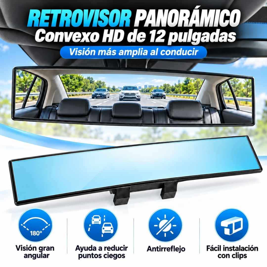 ¡Chao puntos ciegos! Espejo Retrovisor Panorámico Antirreflejo.
