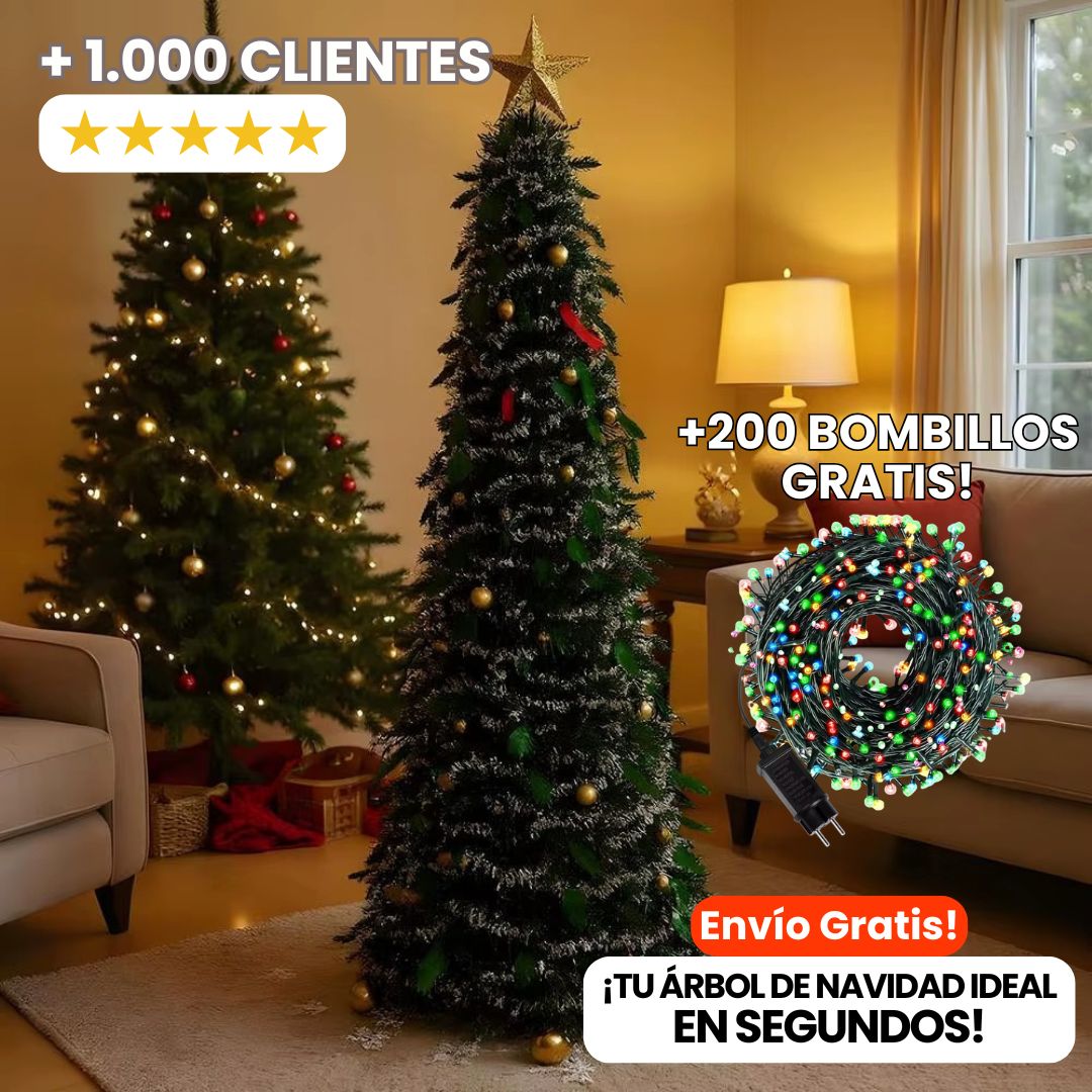 Arbol De Navidad Plegable 1mtros + Extensión 200 Bombillos GRATIS!