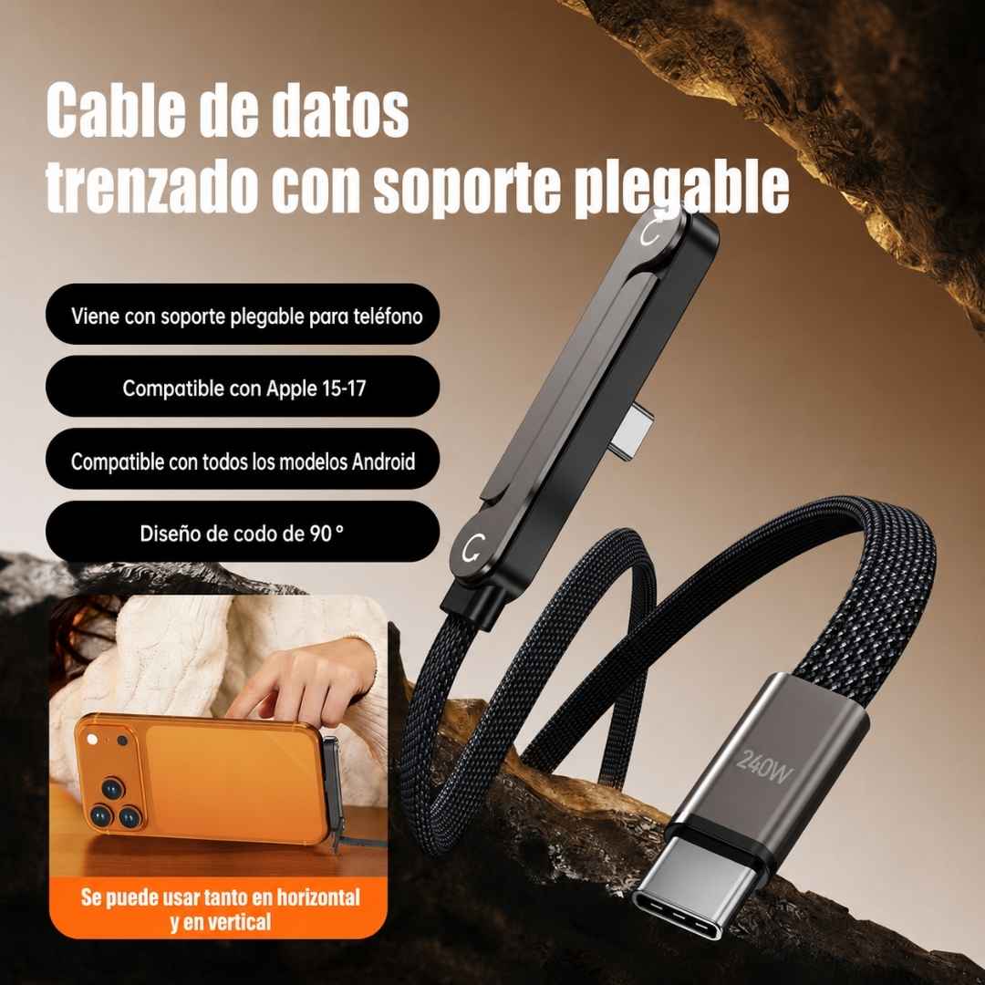Cable 2 en 1 Tipo C - Cargador y Soporte para Mayor Comodidad