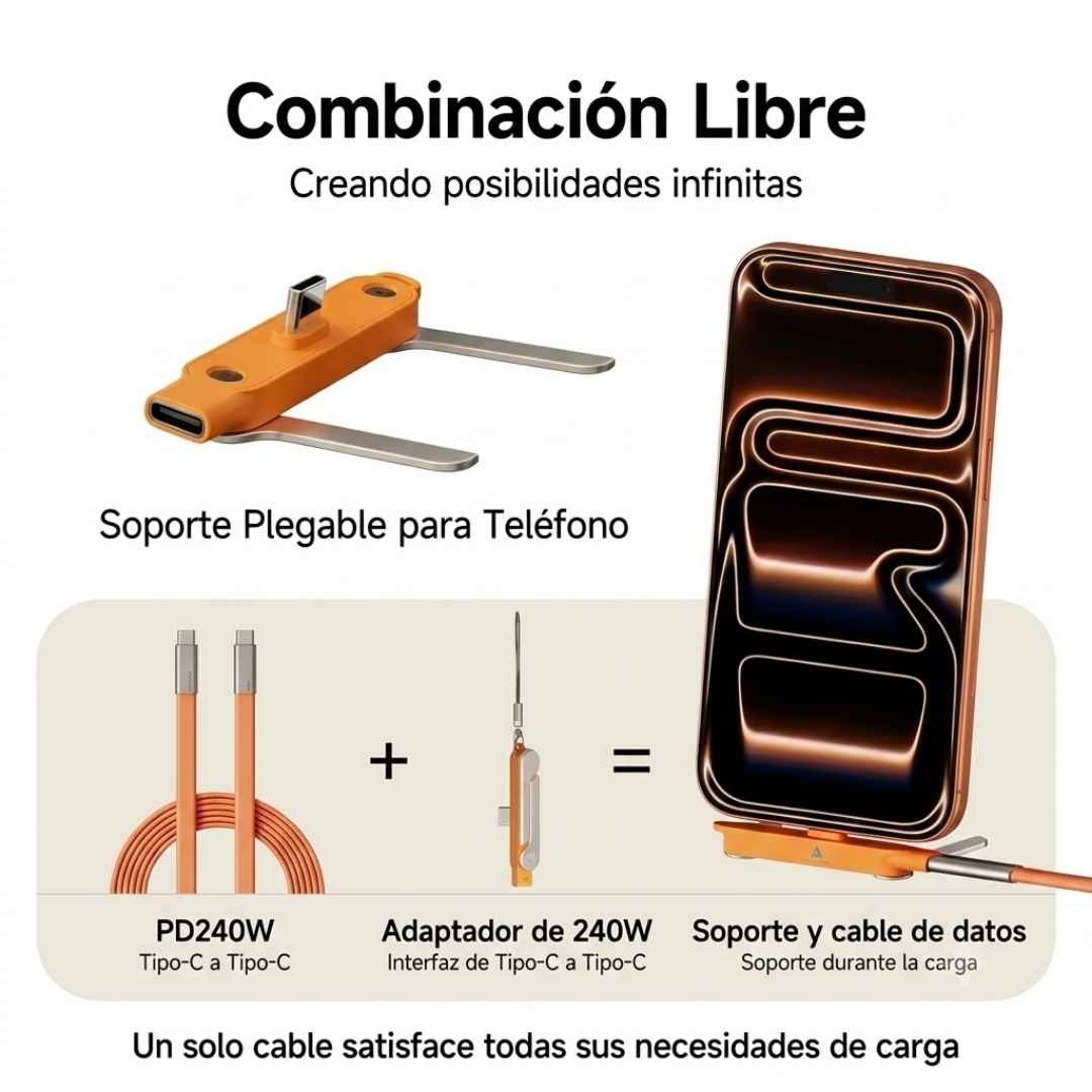 Cable 2 en 1 Tipo C - Cargador y Soporte para Mayor Comodidad