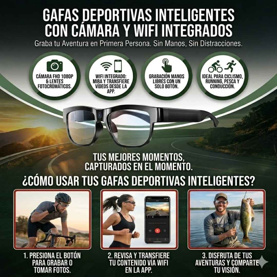 Gafas de Acción HD: Graba Cada Recorrido en Primera Persona sin Ocupar tus Manos