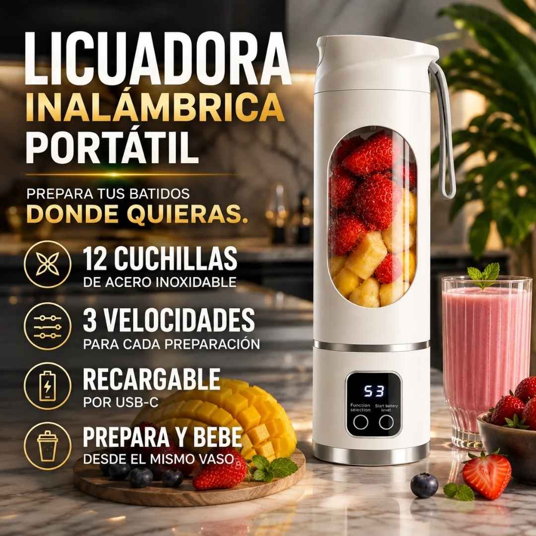 Licuadora Portátil USB: Tus Jugos Listos en Segundos y Sin Encartarte.