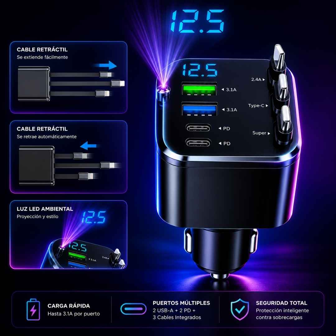 Cargador Celular Carro 4en1 Proyector