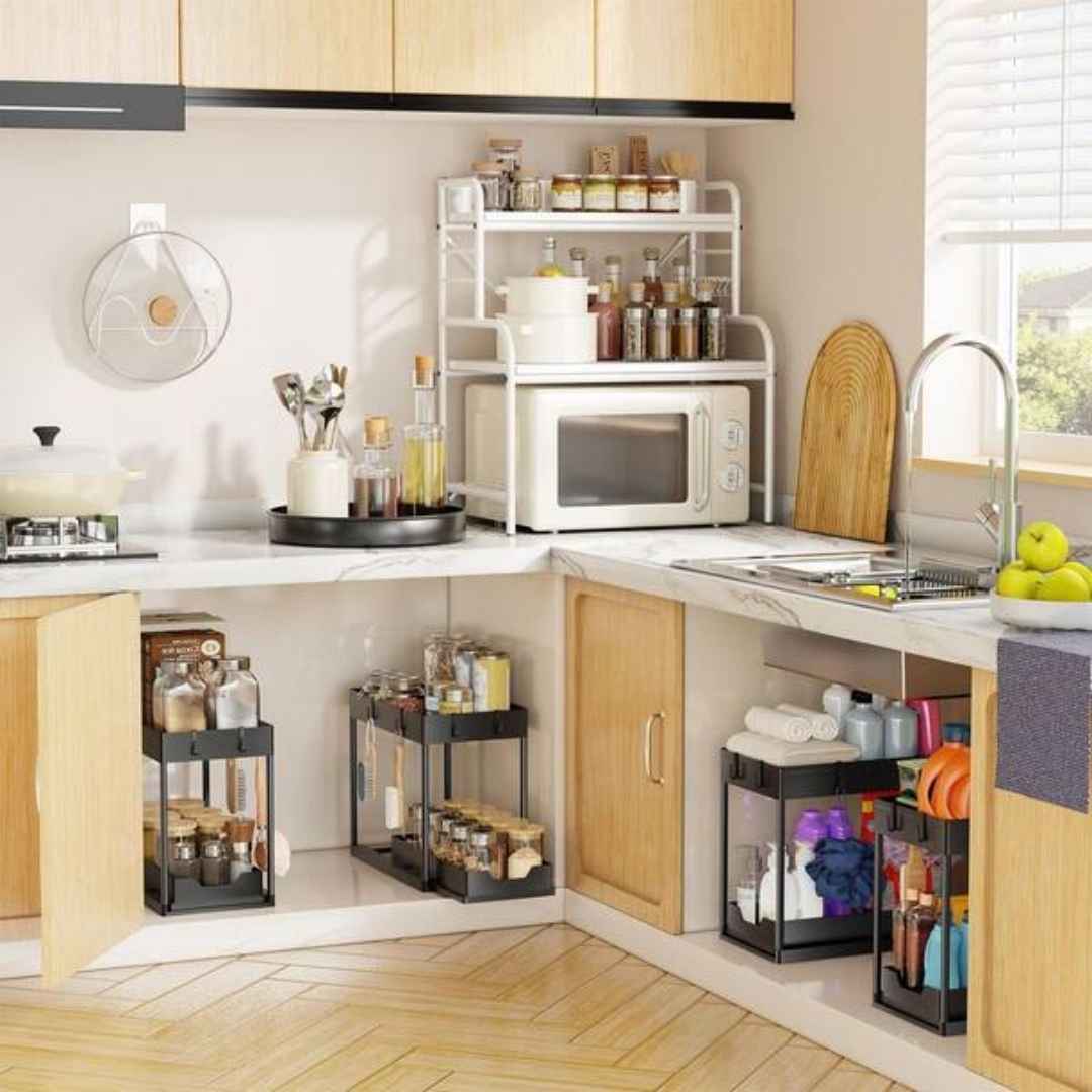 Organizador de Cocina Deslizable 2 Niveles- Multiplica tu Espacio sin Taladrar