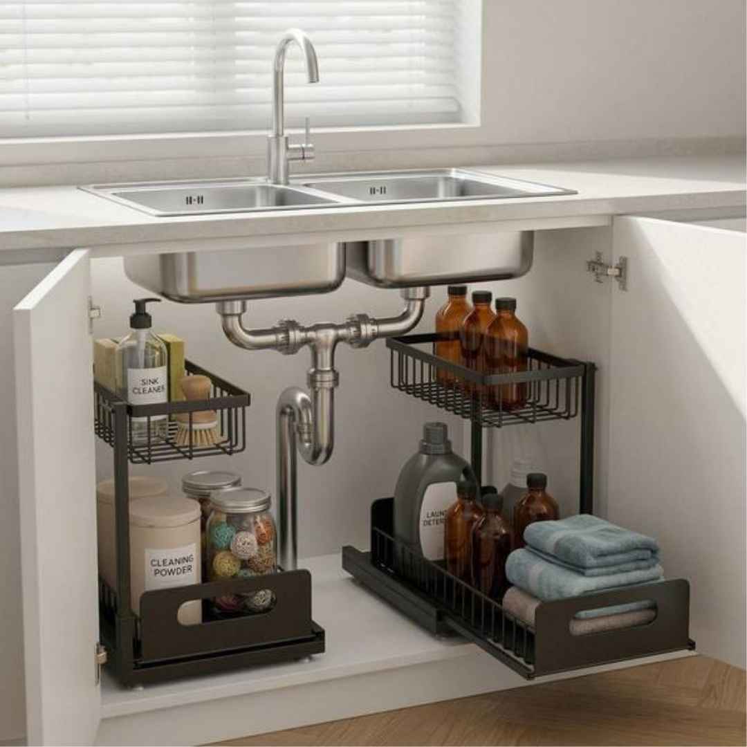 Organizador de Cocina Deslizable 2 Niveles- Multiplica tu Espacio sin Taladrar