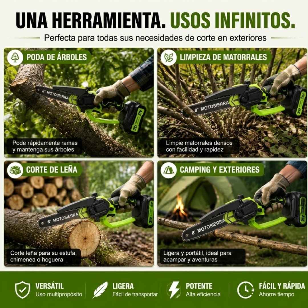 Mini Motosierra Inalámbrica (15 cm): Arregla tu Finca o Jardín en Minutos, Sin Hacer Fuerza y Sin Enredos.