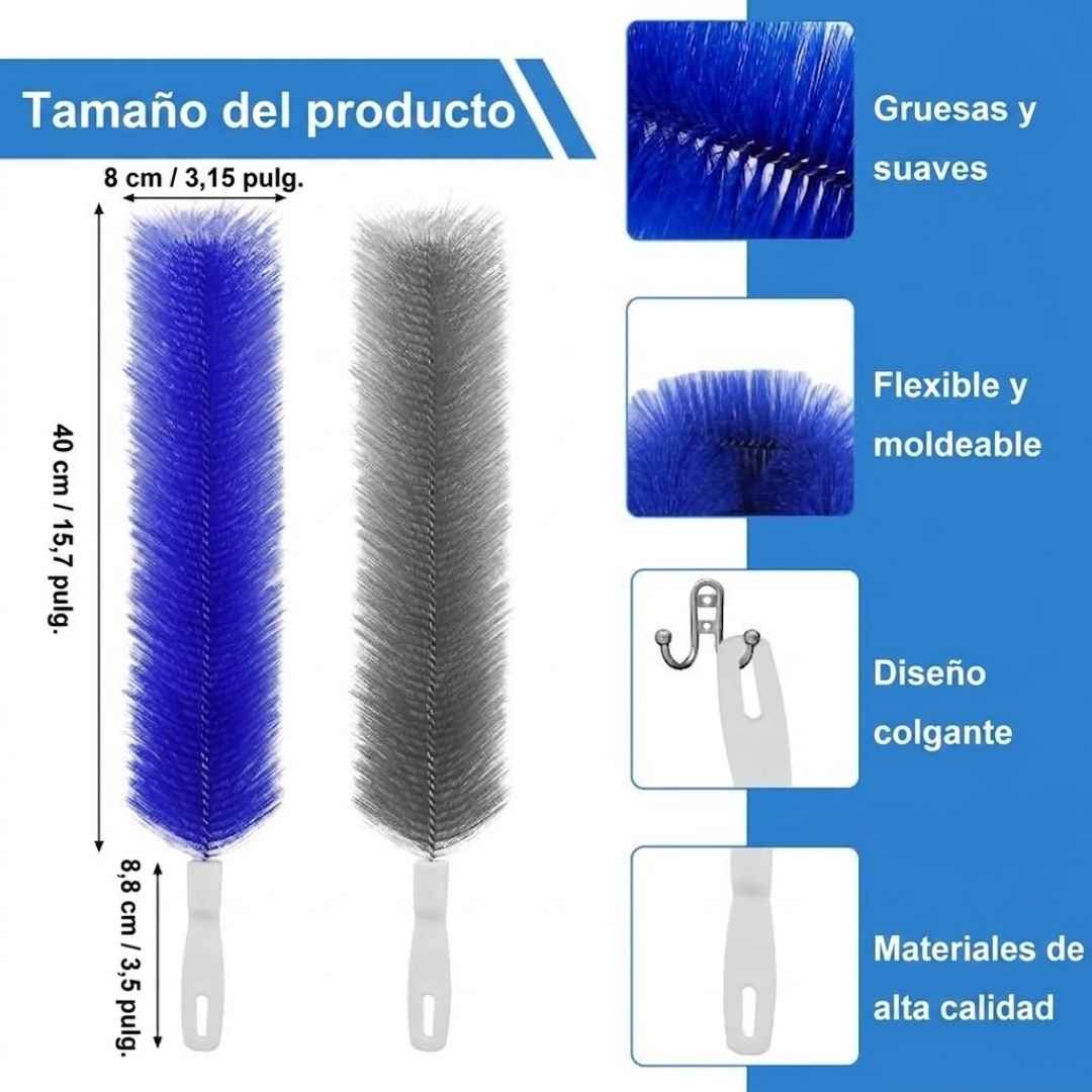 Cepillo Flexible Atrapa-Polvo 2x1: Limpia rincones difíciles en segundos (sin empujar muebles).