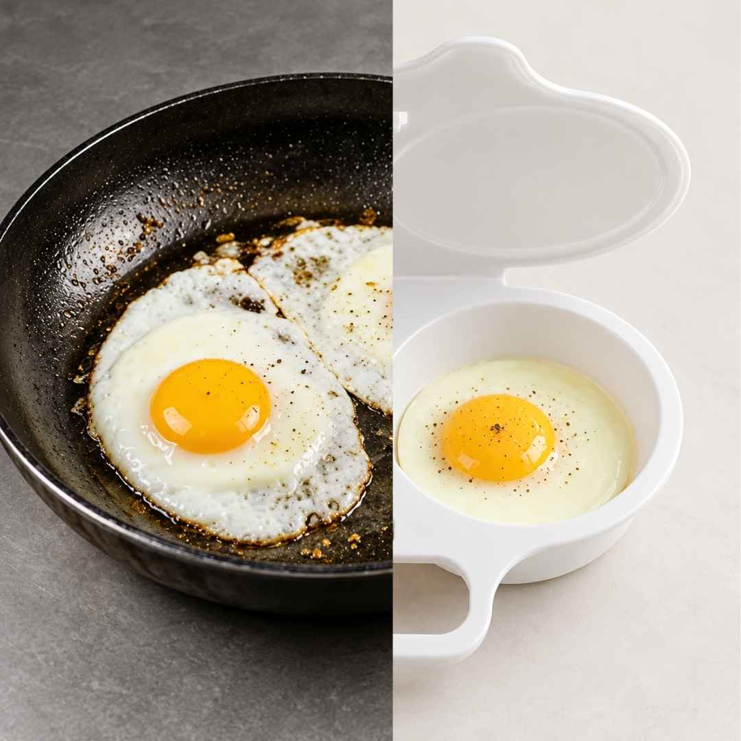 Huevera para Microondas: Desayuno perfecto en 2 minutos, sin aceite y sin lavar ollas.