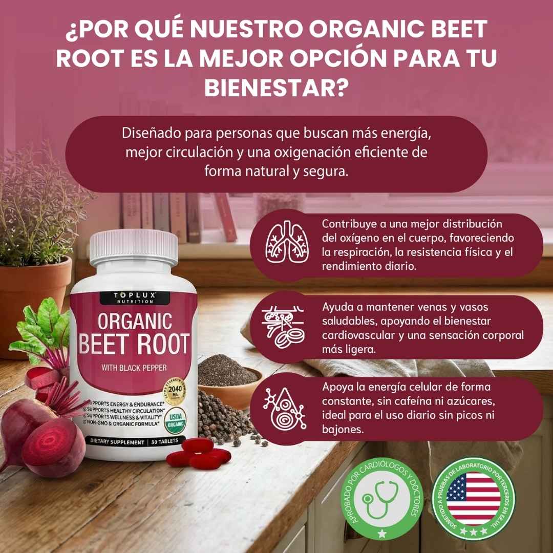 Organic Beet Root: Energía Natural para Rendir Todo el Día sin Cansancio