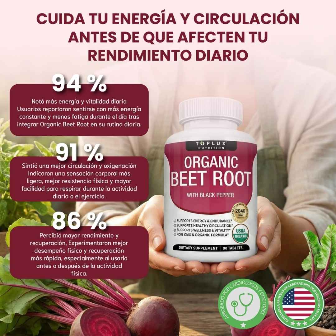 Organic Beet Root: Energía Natural para Rendir Todo el Día sin Cansancio
