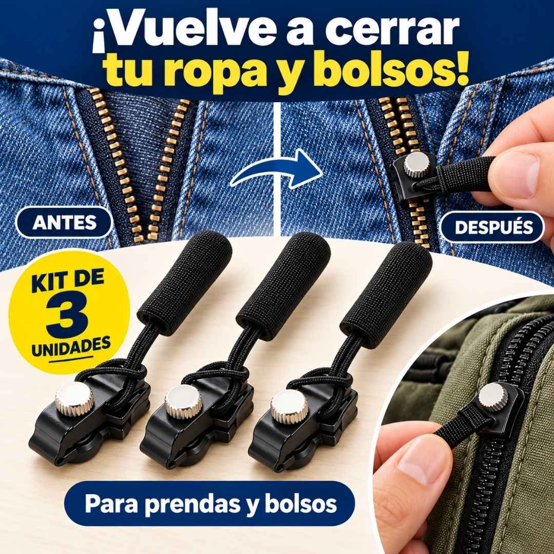 SET DE 3 CIERRE DE CREMALLERAS-El clip mágico que arregla cremalleras en segundos.
