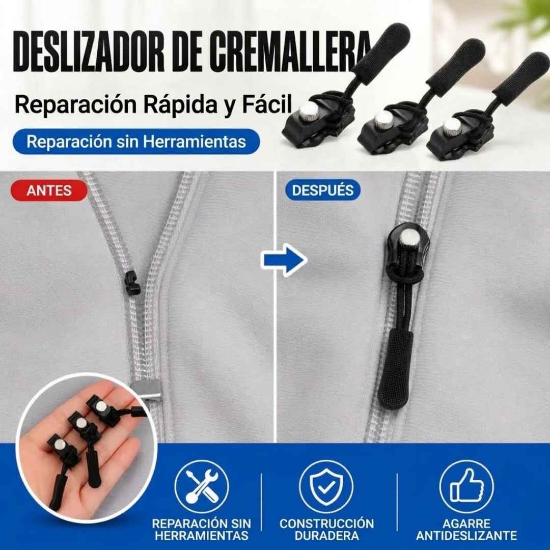 SET DE 3 CIERRE DE CREMALLERAS-El clip mágico que arregla cremalleras en segundos.