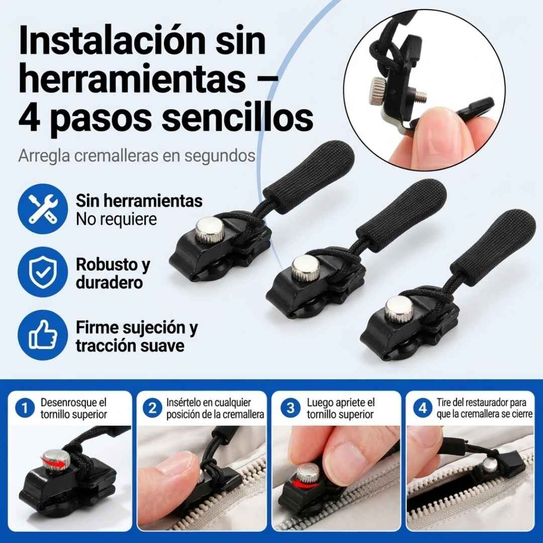 SET DE 3 CIERRE DE CREMALLERAS-El clip mágico que arregla cremalleras en segundos.