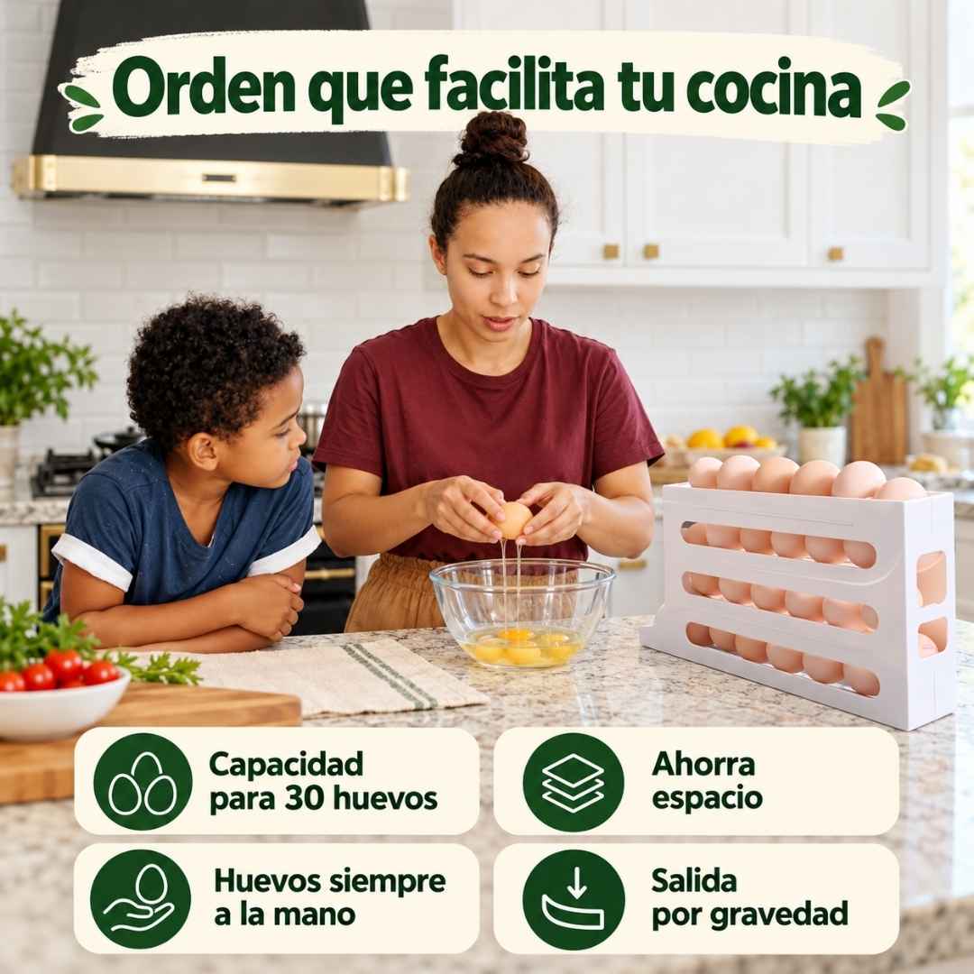 Dispensador de Huevos Rodante: Más espacio y cero huevos rotos en tu nevera.