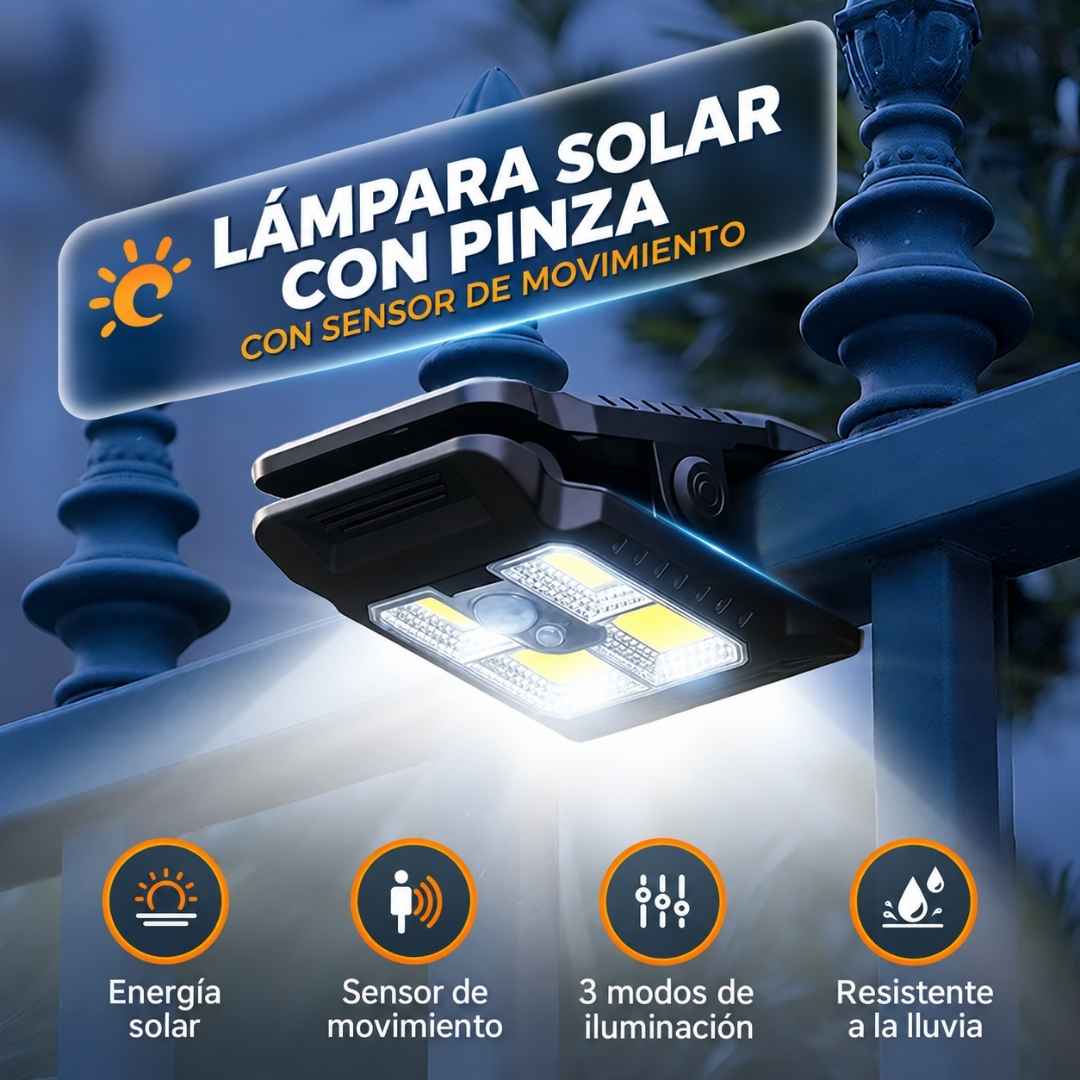 Lámpara Solar de Pinza con Sensor: Ilumina tu casa y olvídate del recibo de la luz.