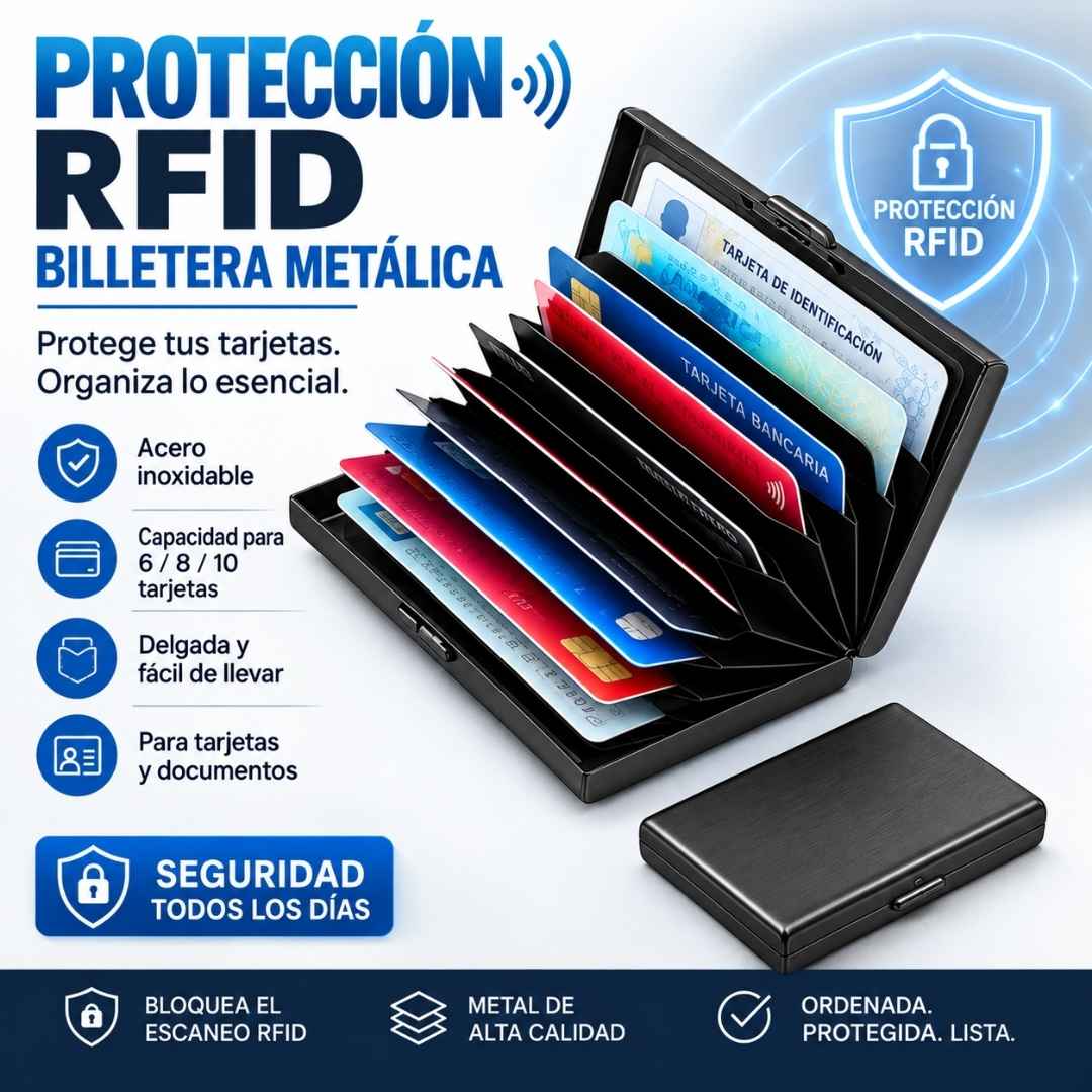 Billetera Antirrobo con Escudo RFID: Tu plata a salvo de clonaciones y tus tarjetas a un clic.