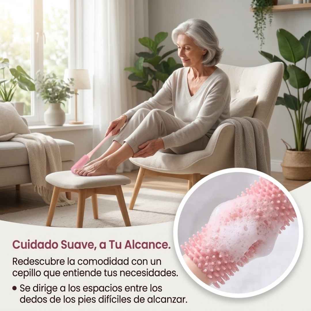 Cepillo de Silicona con Mango Largo: Lávate los Pies Sin Agacharte y Sin Caídas.