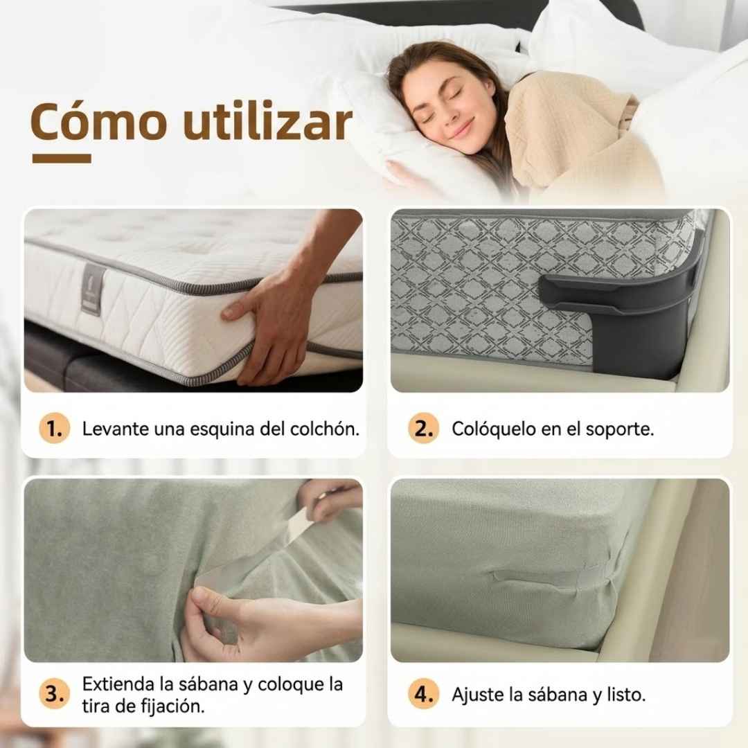 Paquete de 4 Agarraderas para Sábanas: Tu cama siempre templadita y sin arrugas, sin hacer fuerza.